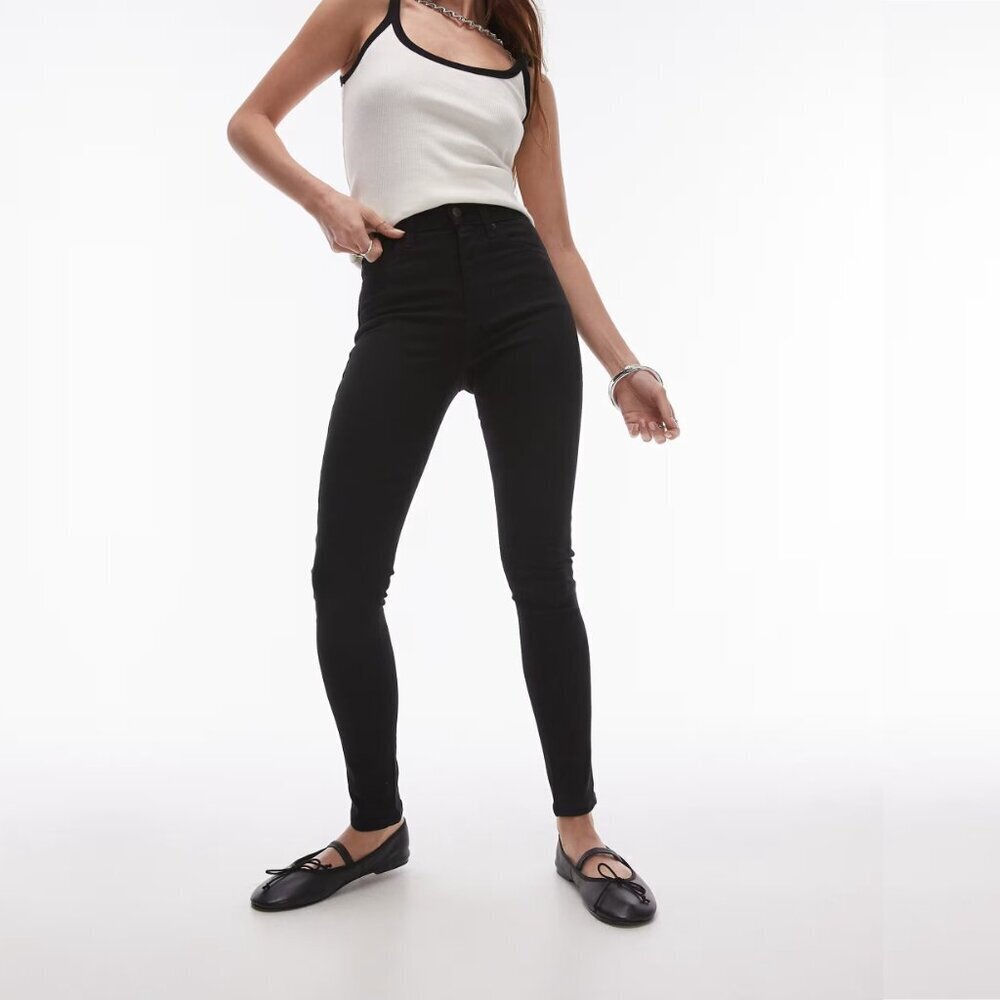 2/$30 Topshop Moto Jamie Jeans High Rise Ankle Skinny Licorice Black 26 #9358